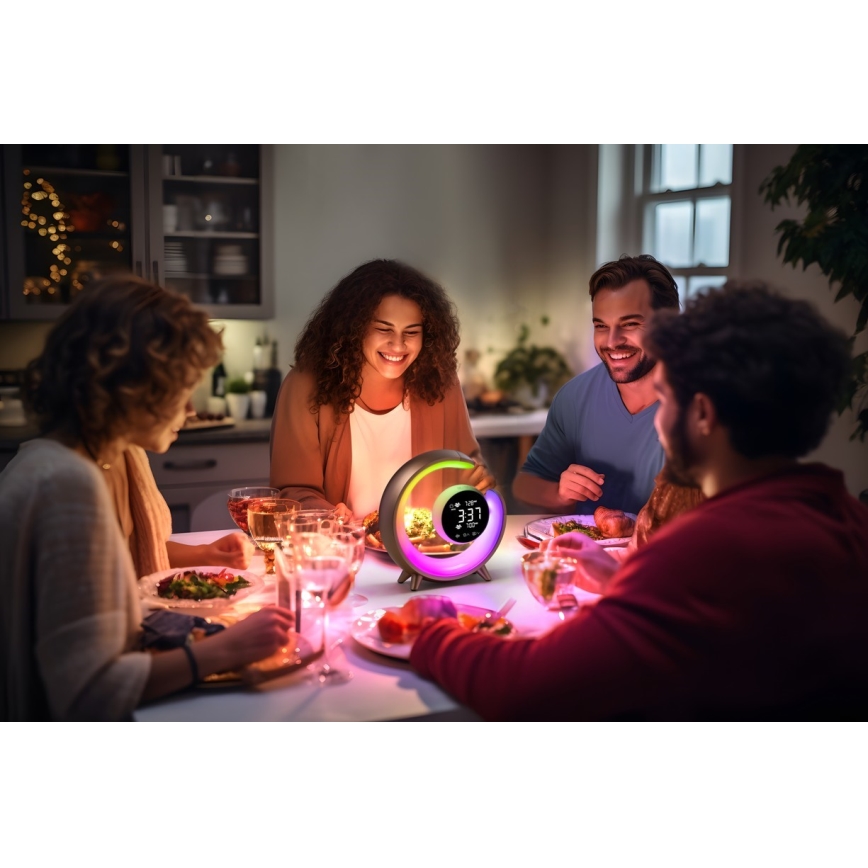 Lampada da tavolo dimmerabile LED RGBW con sveglia LED/20W/5V USB argento