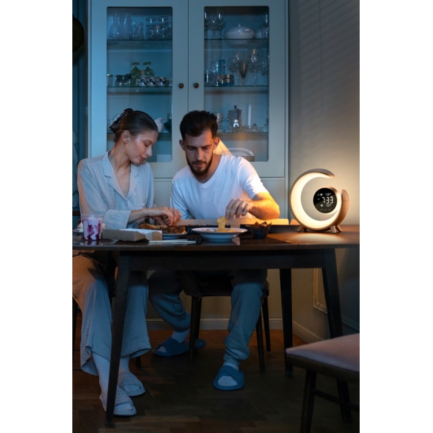 Lampada da tavolo dimmerabile LED RGBW con sveglia LED/20W/5V USB argento