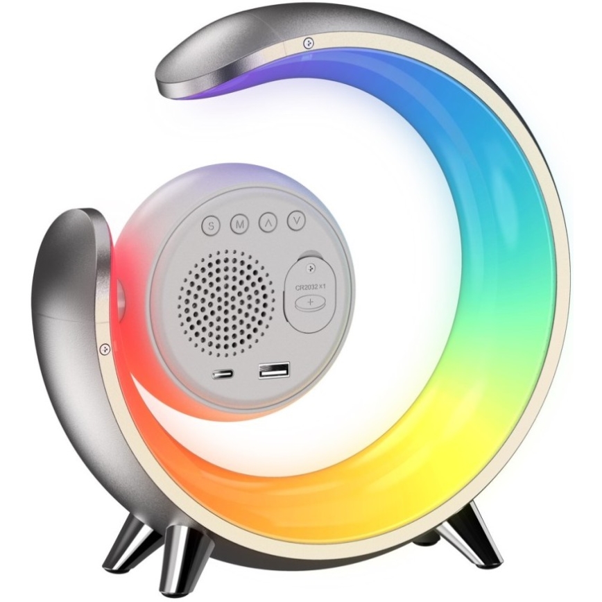 Lampada da tavolo dimmerabile LED RGBW con sveglia LED/20W/5V USB argento