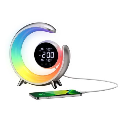 Lampada da tavolo dimmerabile LED RGBW con sveglia LED/20W/5V USB argento
