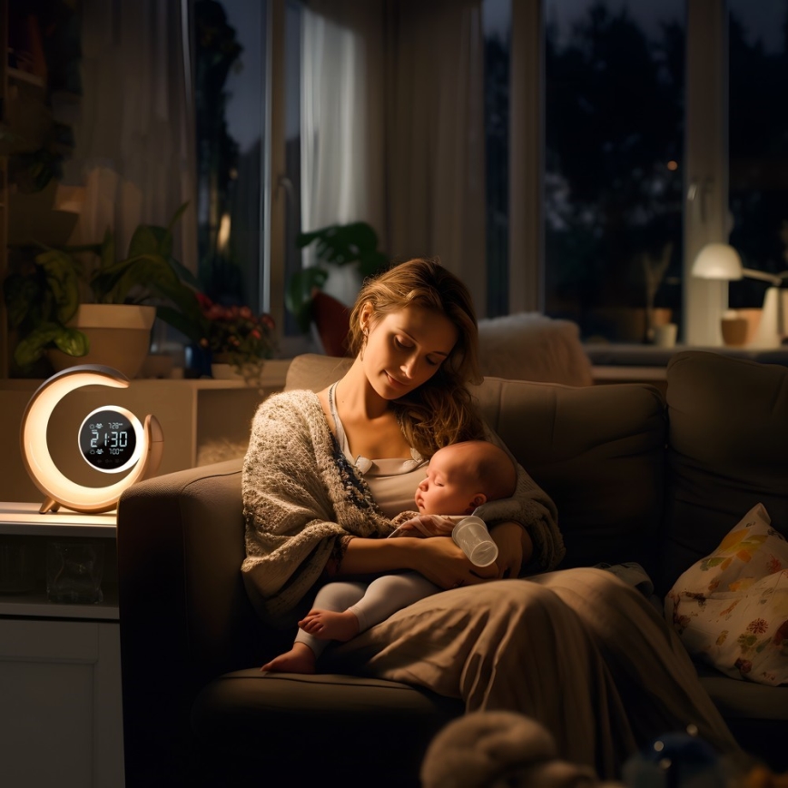 LED RGBW Lampada da tavolo dimmerabile con sveglia LED/20W/5V USB argento