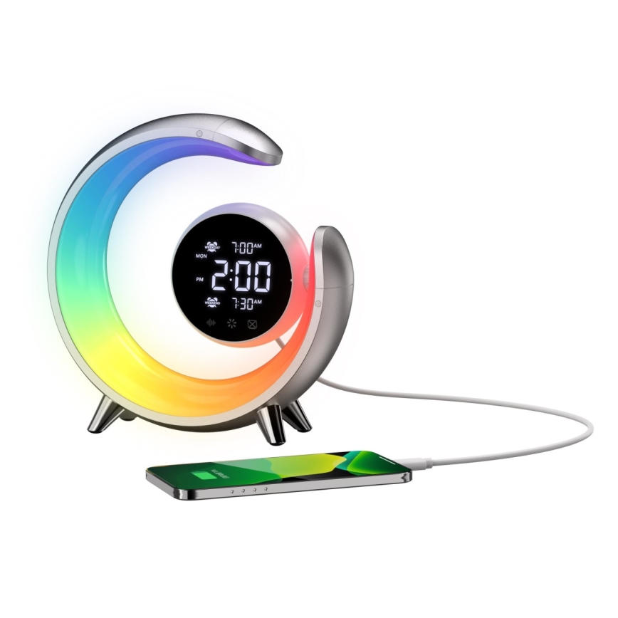 LED RGBW Lampada da tavolo dimmerabile con sveglia LED/20W/5V USB argento