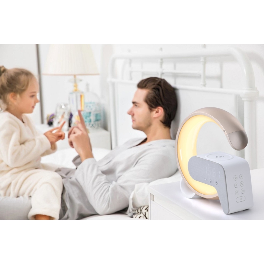 LED RGB Lampada da tavolo dimmerabile con sveglia e Qi di ricarica 30W/230V oro