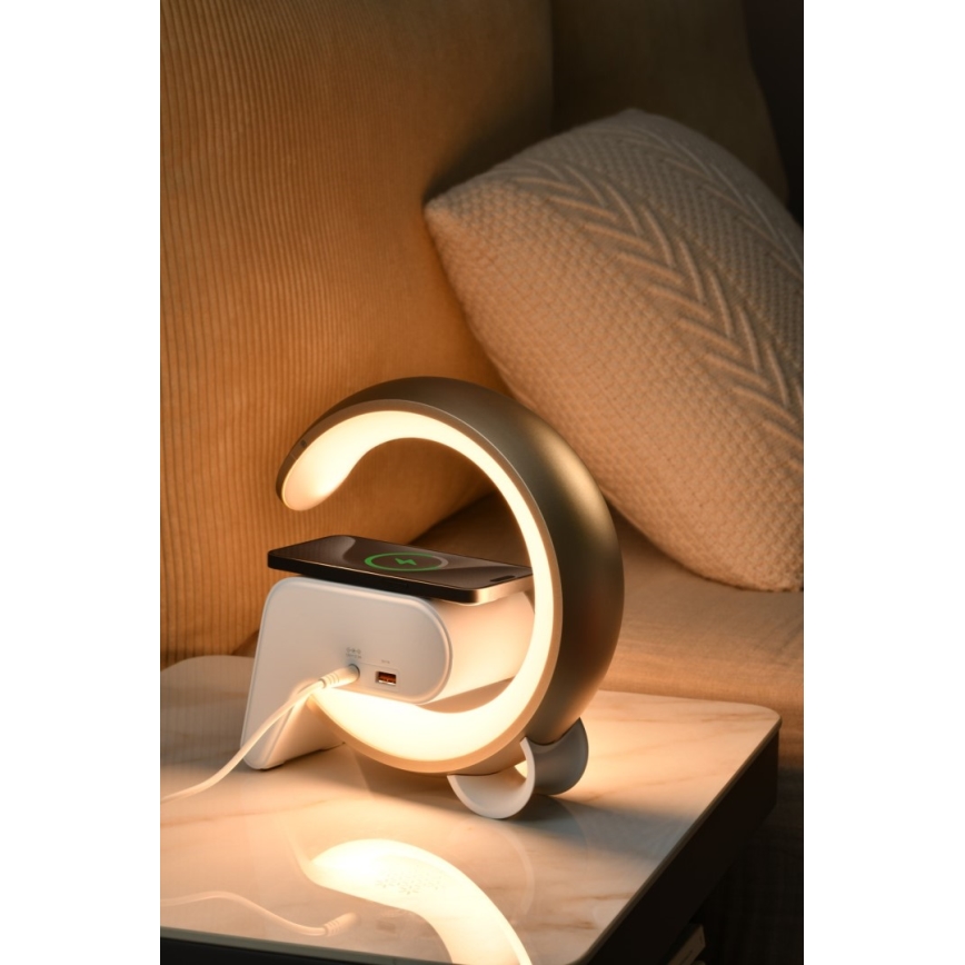 LED RGB Lampada da tavolo dimmerabile con sveglia e Qi di ricarica 30W/230V oro
