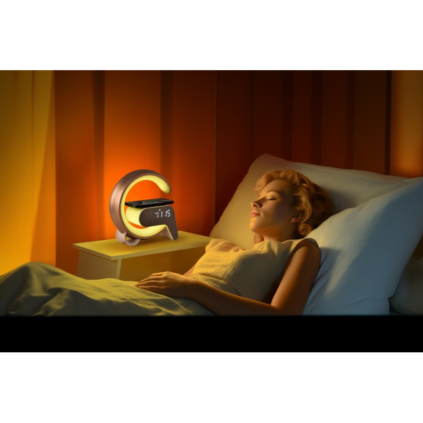 LED RGB Lampada da tavolo dimmerabile con sveglia e Qi di ricarica 30W/230V oro