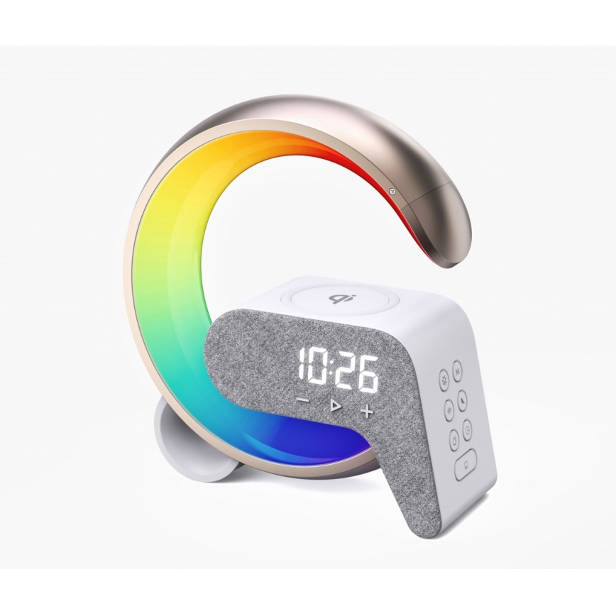 LED RGB Lampada da tavolo dimmerabile con sveglia e Qi di ricarica 30W/230V oro