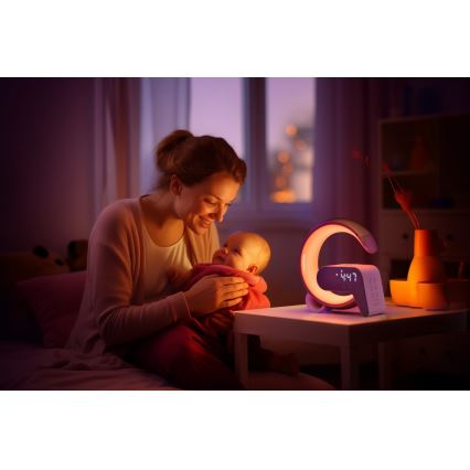 LED RGB Lampada da tavolo dimmerabile con sveglia e Qi di ricarica 30W/230V argento