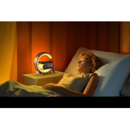 LED RGB Lampada da tavolo dimmerabile con sveglia e Qi di ricarica 30W/230V argento