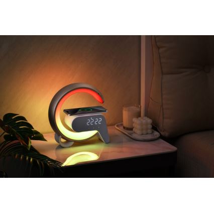 LED RGB Lampada da tavolo dimmerabile con sveglia e Qi di ricarica 30W/230V argento