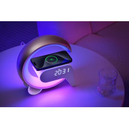 LED RGB Lampada da tavolo dimmerabile con sveglia e Qi di ricarica 30W/230V argento
