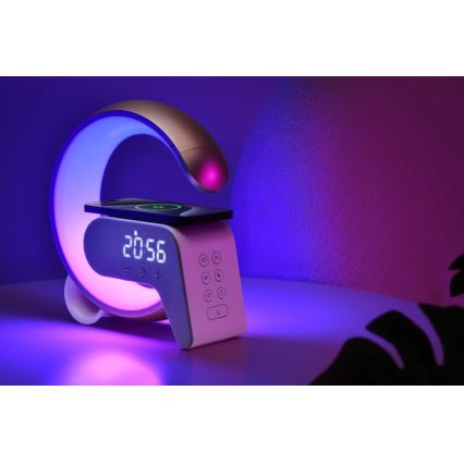 LED RGB Lampada da tavolo dimmerabile con sveglia e Qi di ricarica 30W/230V argento