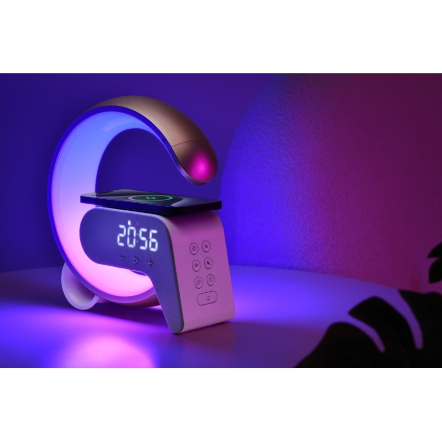 LED RGB Lampada da tavolo dimmerabile con sveglia e Qi di ricarica 30W/230V argento