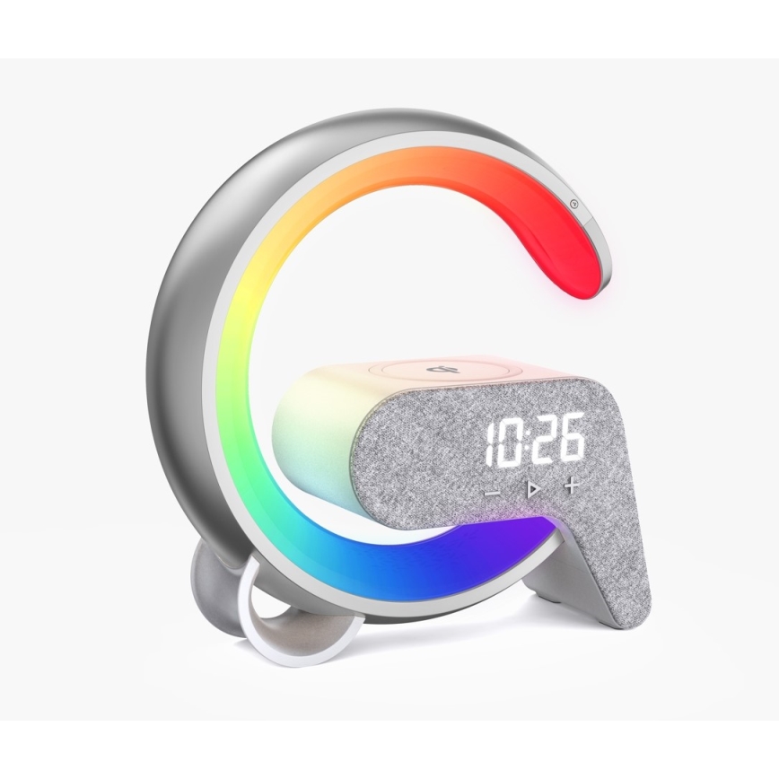 LED RGB Lampada da tavolo dimmerabile con sveglia e Qi di ricarica 30W/230V argento