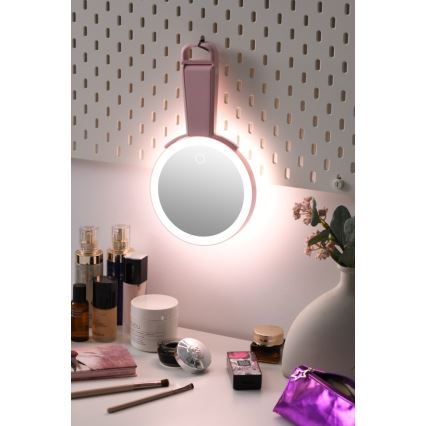 Immax 09102L - Specchio cosmetico dimmerabile LED+CCT SWEET LED/3W/5V rosa