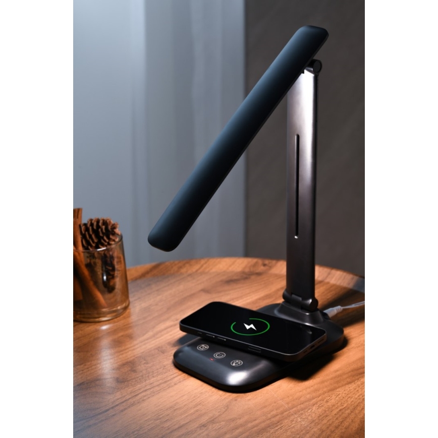 Lampada da tavolo LED dimmerabile con ricarica wireless Qi e porta USB LUMI LED/7W/230V, nero