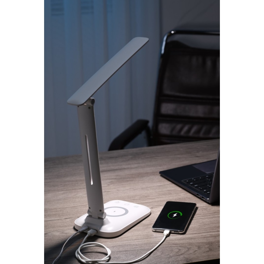 Lampada da tavolo dimmerabile a LED con ricarica wireless QI e porta USB LUMI LED/7W/230V bianca