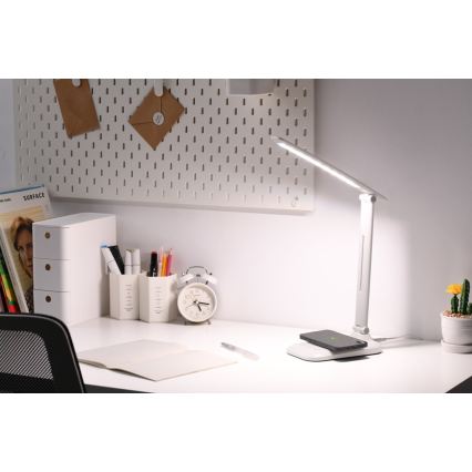 Lampada da tavolo dimmerabile a LED con ricarica wireless QI e porta USB LUMI LED/7W/230V bianca