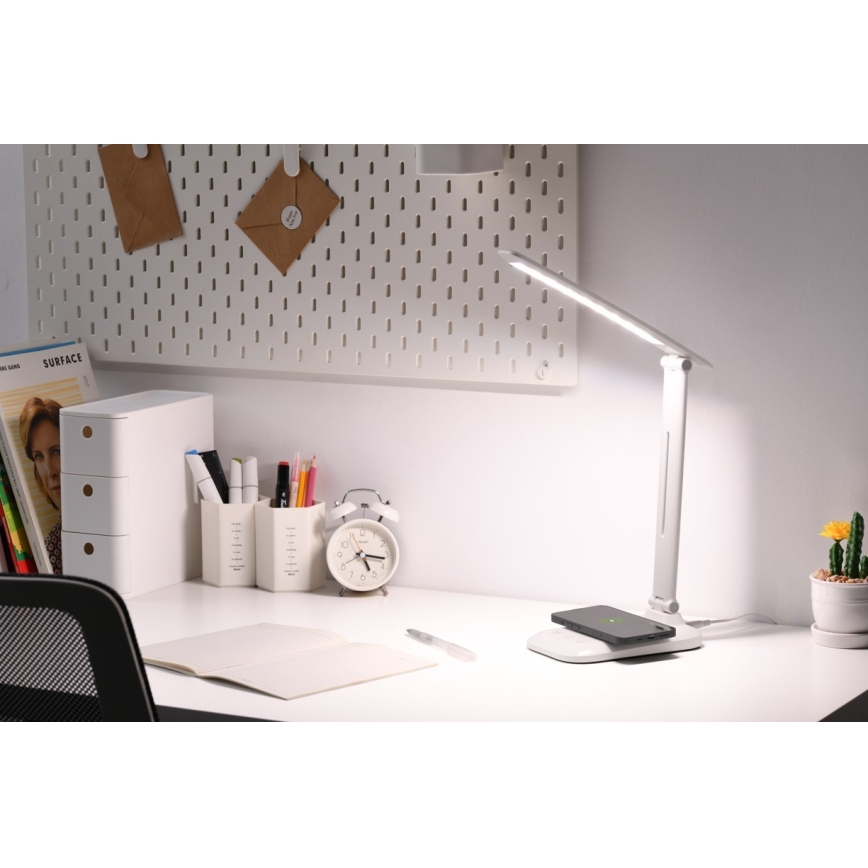 Lampada da tavolo dimmerabile a LED con ricarica wireless QI e porta USB LUMI LED/7W/230V bianca