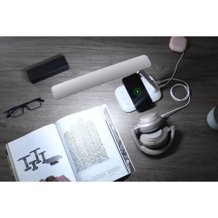 Lampada da tavolo dimmerabile a LED con ricarica wireless QI e porta USB LUMI LED/7W/230V bianca