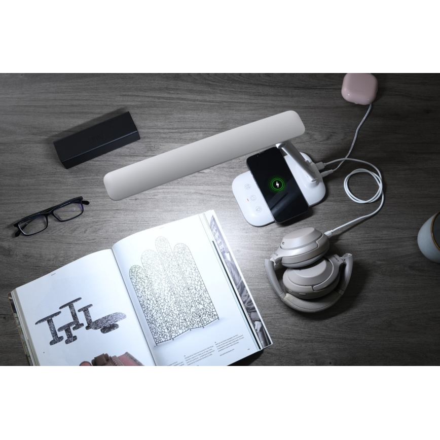 Lampada da tavolo dimmerabile a LED con ricarica wireless QI e porta USB LUMI LED/7W/230V bianca