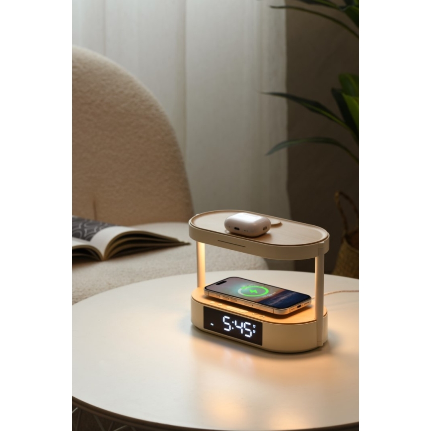 Lampada da tavolo dimmerabile a LED con sveglia e ricarica TRIPLE DOCK LED/1,5W/5V