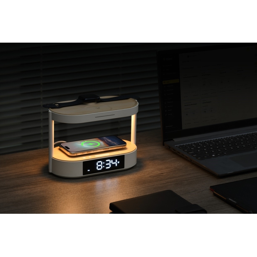 Lampada da tavolo dimmerabile a LED con sveglia e ricarica TRIPLE DOCK LED/1,5W/5V