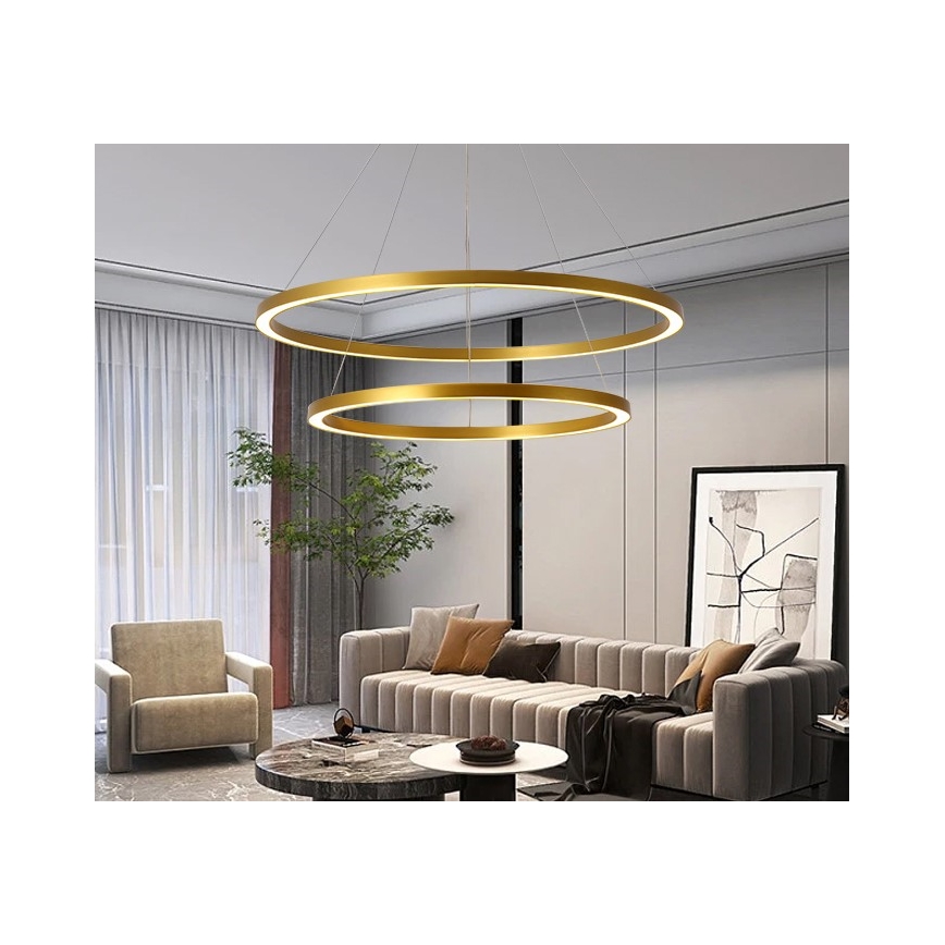 Immax NEO 07159-G80-60 - Lampadario LED Dimmerabile su filo FINO LED/93W/230V Tuya oro + telecomando