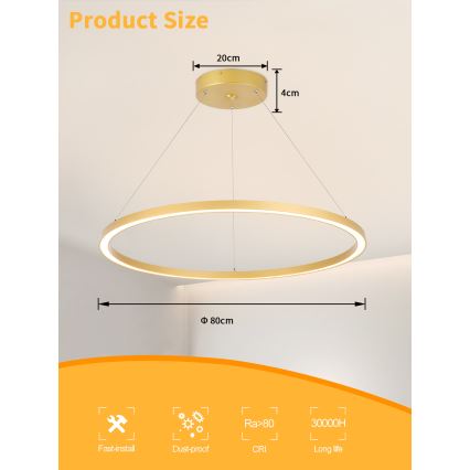 Immax NEO 07159-G80 - Lampadario LED Dimmerabile su filo FINO LED/60W/230V Tuya oro + telecomando