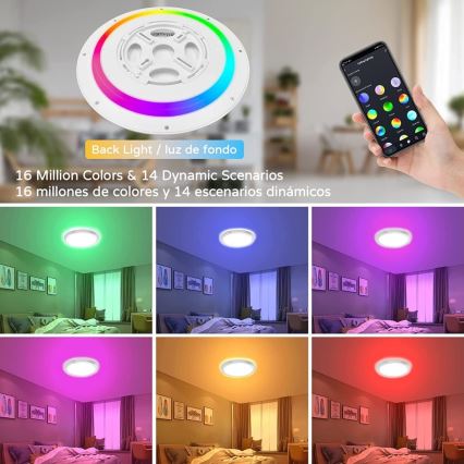 Immax NEO 07166-B40 - LED RGB+CCT Plafoniera con dimmer NEO LITE TUDO LED/50W/230V Wi-Fi Tuya nero + telecomando