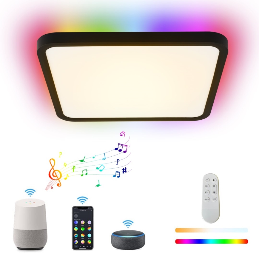 Immax NEO 07167-B40 - LED RGB+CCT Plafoniera con dimmer NEO LITE TUDO LED/50W/230V Wi-Fi Tuya nero + telecomando