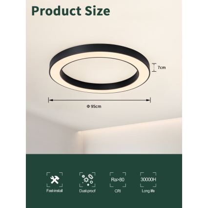 Immax NEO 07210L - Plafoniera LED dimmerabile PASTEL LED/68W/230V 95 cm nero Tuya + telecomando