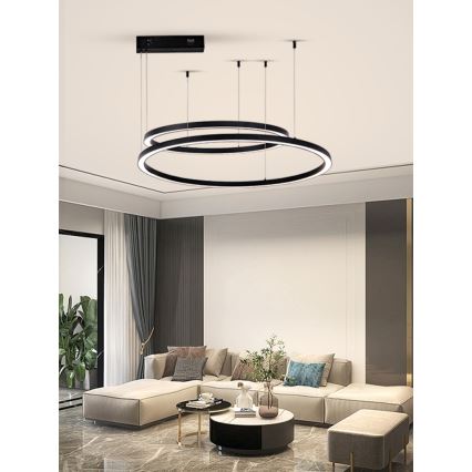 Immax NEO 07216L - Lampadario a sospensione con filo LED dimmerabile FINO LED/93W/230V 60/80cm nero Tuya + telecomando