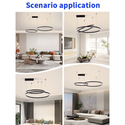 Immax NEO 07216L - Lampadario a sospensione con filo LED dimmerabile FINO LED/93W/230V 60/80cm nero Tuya + telecomando