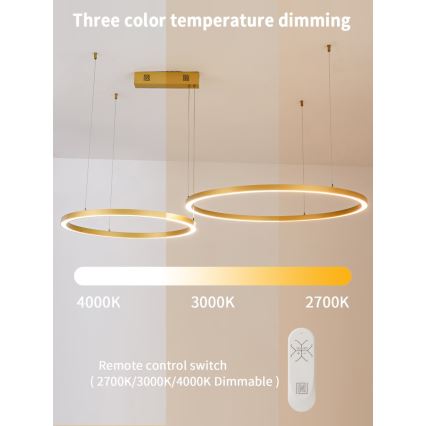 Immax NEO 07218L - Lampadario a sospensione con filo LED dimmerabile FINO LED/93W/230V 60/80cm oro Tuya + telecomando