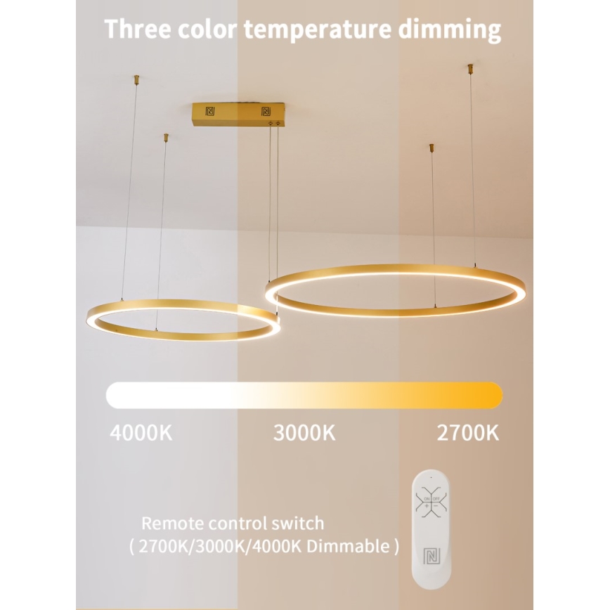 Immax NEO 07218L - Lampadario a sospensione con filo LED dimmerabile FINO LED/93W/230V 60/80cm oro Tuya + telecomando