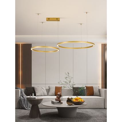 Immax NEO 07218L - Lampadario a sospensione con filo LED dimmerabile FINO LED/93W/230V 60/80cm oro Tuya + telecomando