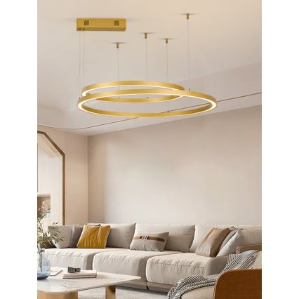 Immax NEO 07218L - Lampadario a sospensione con filo LED dimmerabile FINO LED/93W/230V 60/80cm oro Tuya + telecomando