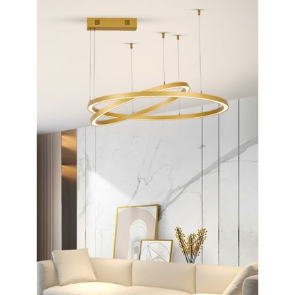 Immax NEO 07218L - Lampadario a sospensione con filo LED dimmerabile FINO LED/93W/230V 60/80cm oro Tuya + telecomando