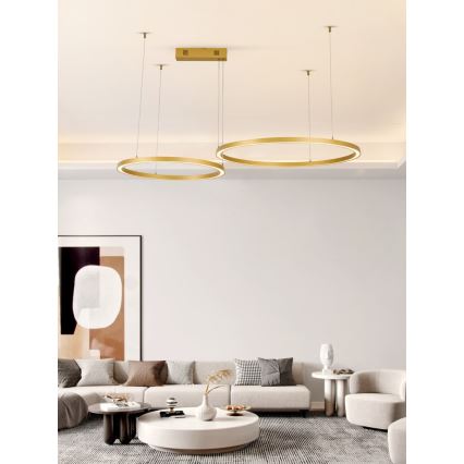 Immax NEO 07218L - Lampadario a sospensione con filo LED dimmerabile FINO LED/93W/230V 60/80cm oro Tuya + telecomando