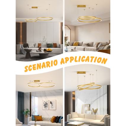 Immax NEO 07218L - Lampadario a sospensione con filo LED dimmerabile FINO LED/93W/230V 60/80cm oro Tuya + telecomando