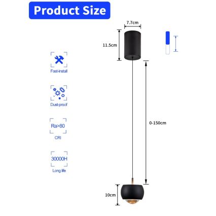 Immax NEO 07219L - Lampadario a sospensione con filo LED dimmerabile DORMINE LED/6W/230V opaco nero Tuya + telecomando