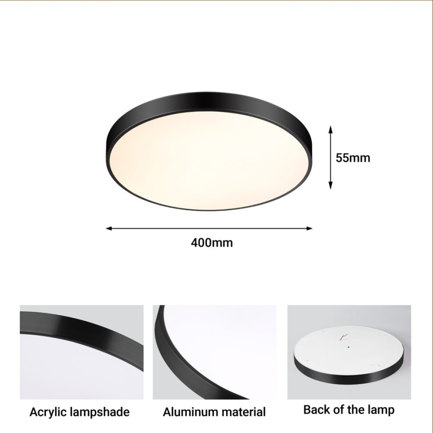 Immax NEO 07248L - Plafoniera LED dimmerabile NEO LITE SEMPLICI LED/36W/230V 3000-6000K Wi-Fi Tuya nero + telecomando