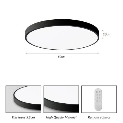 Immax NEO 07249L - Plafoniera LED dimmerabile NEO LITE SEMPLICI LED/48W/230V 3000-6000K Wi-Fi Tuya nero + telecomando