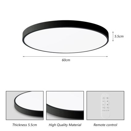 Immax NEO 07250L - Plafoniera LED dimmerabile NEO LITE SEMPLICI LED/60W/230V 3000-6000K Wi-Fi Tuya nero + telecomando