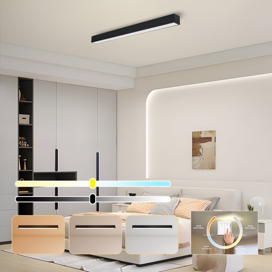 Immax NEO 07256L - Plafoniera LED dimmerabile NEO LITE LUNGO LED/38W/230V 3000-6000K Wi-Fi Tuya nero + telecomando