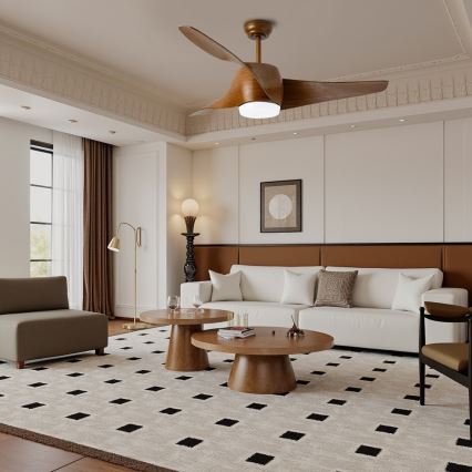 Immax NEO 07286L - Ventilatore a soffitto LED WAVE LED/18W/230V Wi-Fi Tuya marrone Ø 132 cm + telecomando