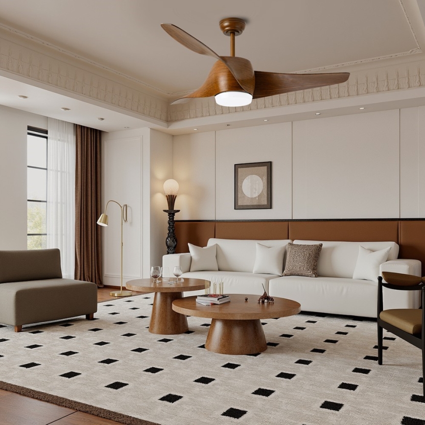 Immax NEO 07286L - Ventilatore a soffitto LED WAVE LED/18W/230V Wi-Fi Tuya marrone Ø 132 cm + telecomando