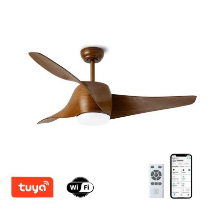 Immax NEO 07286L - Ventilatore a soffitto LED WAVE LED/18W/230V Wi-Fi Tuya marrone Ø 132 cm + telecomando