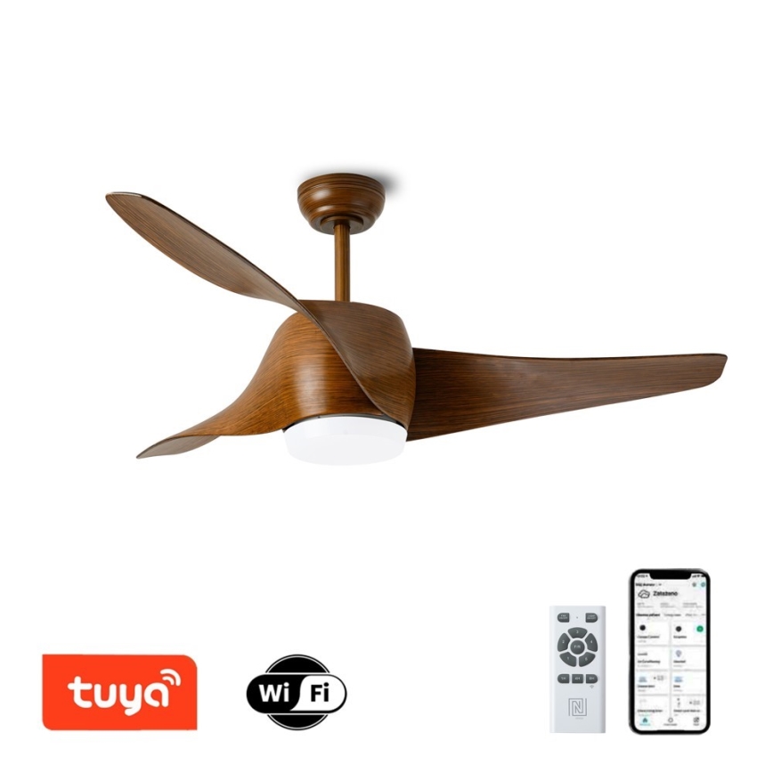 Immax NEO 07286L - Ventilatore a soffitto LED WAVE LED/18W/230V Wi-Fi Tuya marrone Ø 132 cm + telecomando