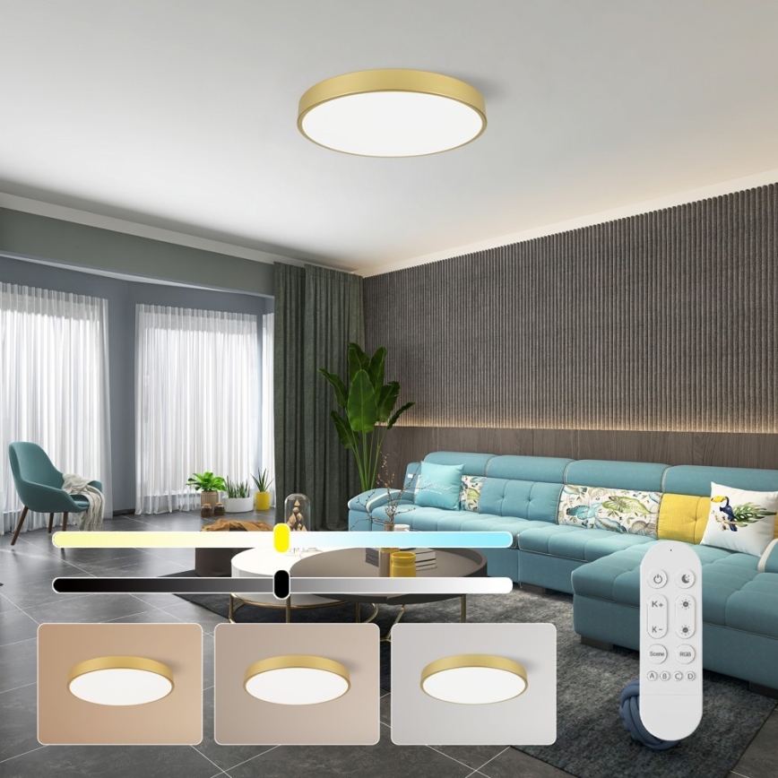 Immax NEO 07293L - Plafoniera dimmerabile a LED NEO LITE SEMPLICI LED/60W/230V, 3000–6000K, Ø 60 cm, Wi‑Fi Tuya, dorata + telecomando